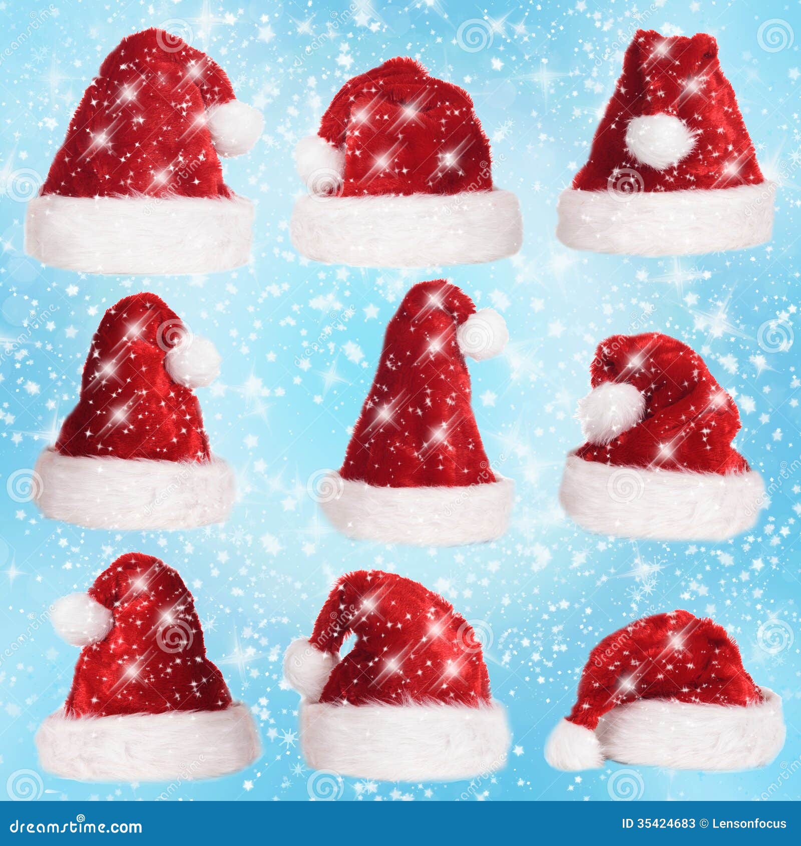 Nine Xmas Hats with Lights and Snow Stock Illustration - Illustration ...