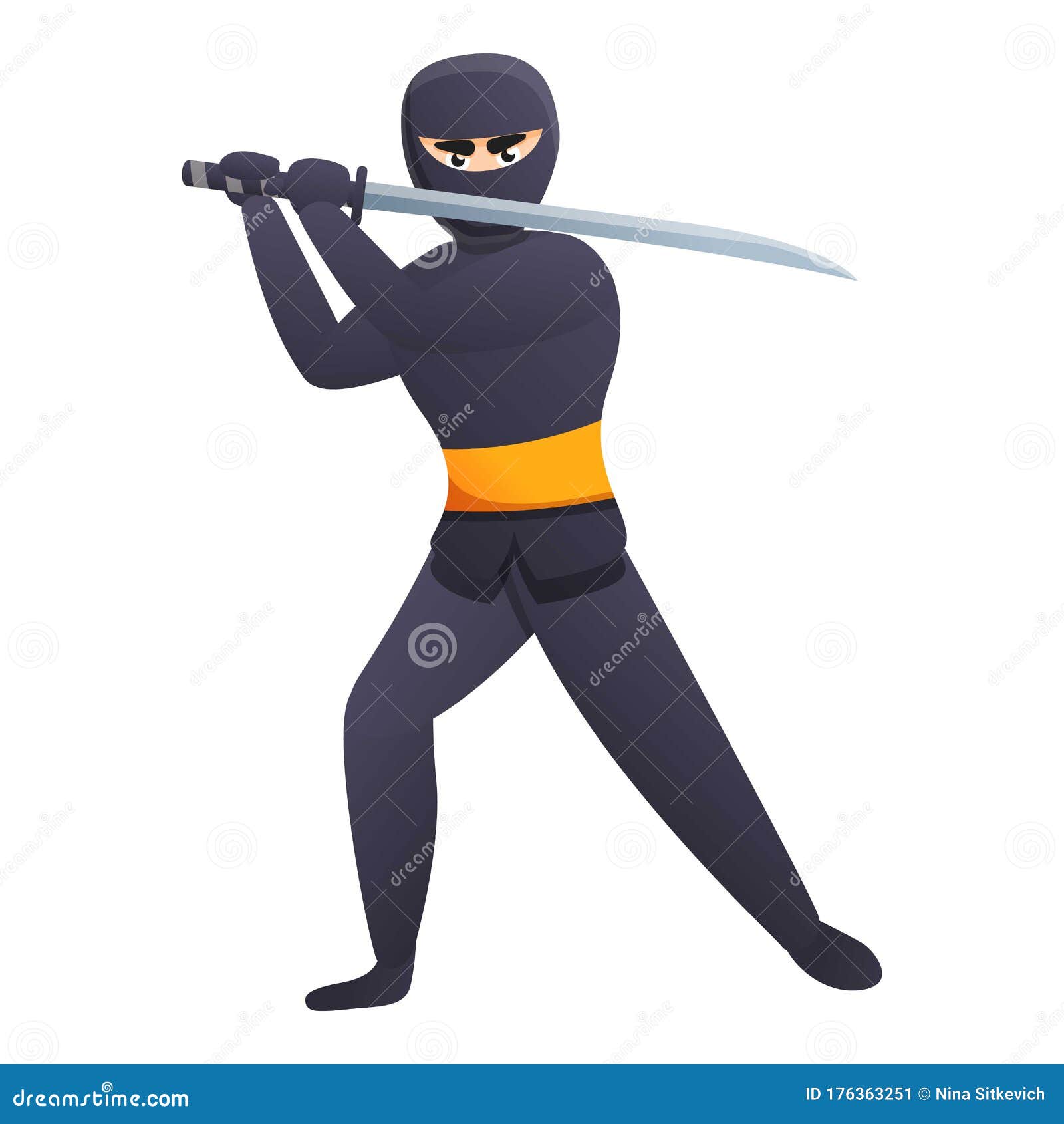 Ninja De Desenho Animado Bonito Atacando Com Espada Ilustração do Vetor -  Ilustração de preto, cartoon: 159227691