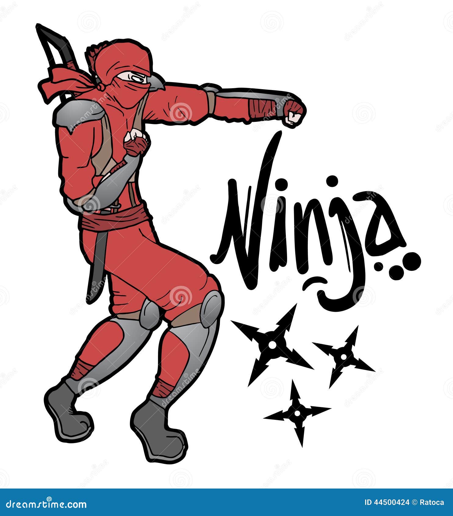 Ilustração de desenho animado de ninja em traje de diabo vermelho