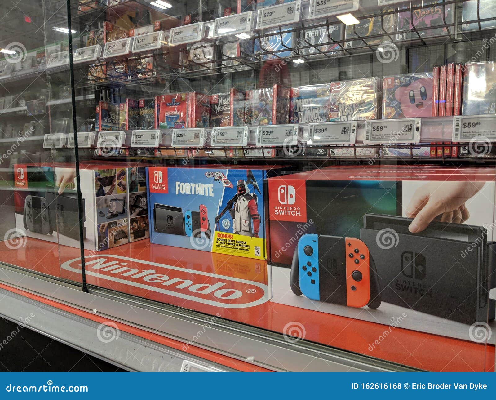 Nintendo Switch and Games Like Fortnite, Just Dance, Kirby, FIFA on Display  at Best Buy Editorial Stock Photo - Image of donkey, illustrative: 162616168