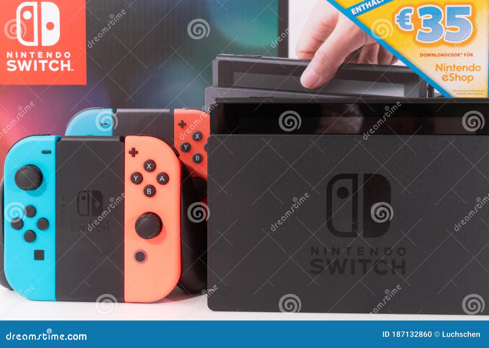 Nintendo Switch video game console developed by Nintendo, released on March  3, 2017 on a white background. Germany, Berlin - June 30, 2019: Nintendo  Switch Joy-con controller on a white background Stock Photo