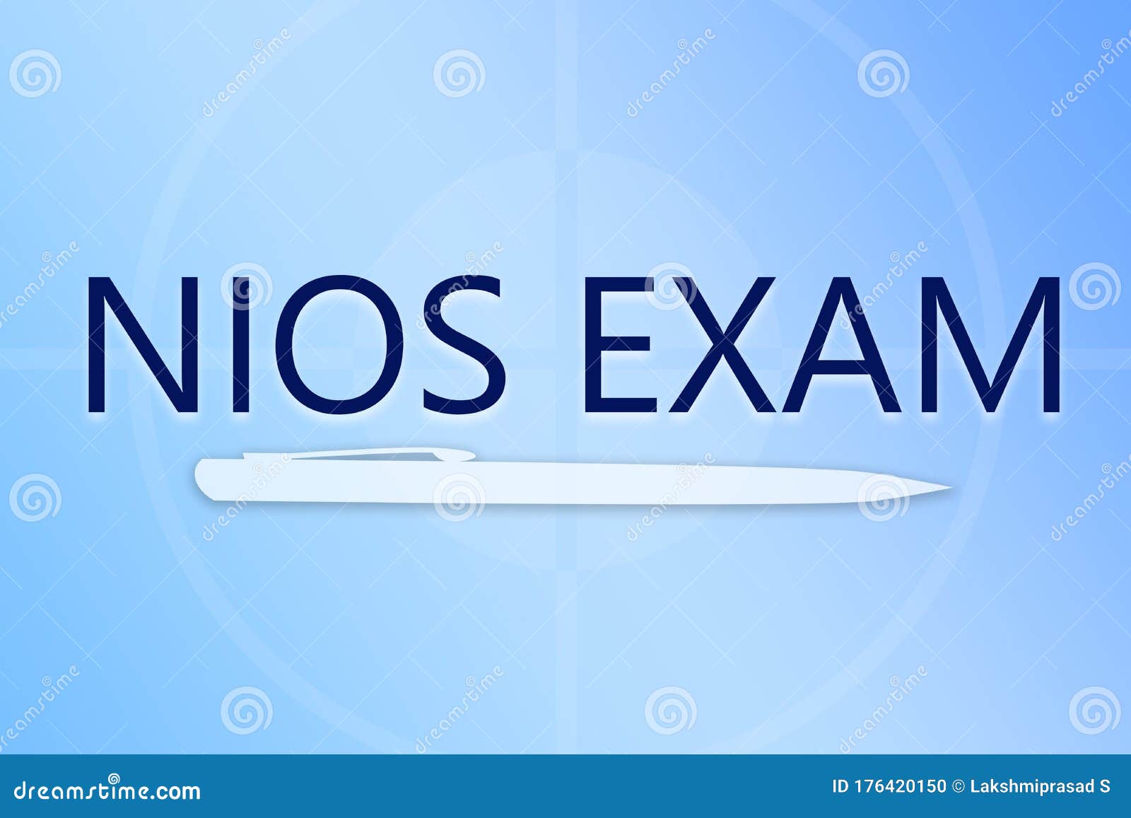 nios exam showing with pen and blue colourful background.