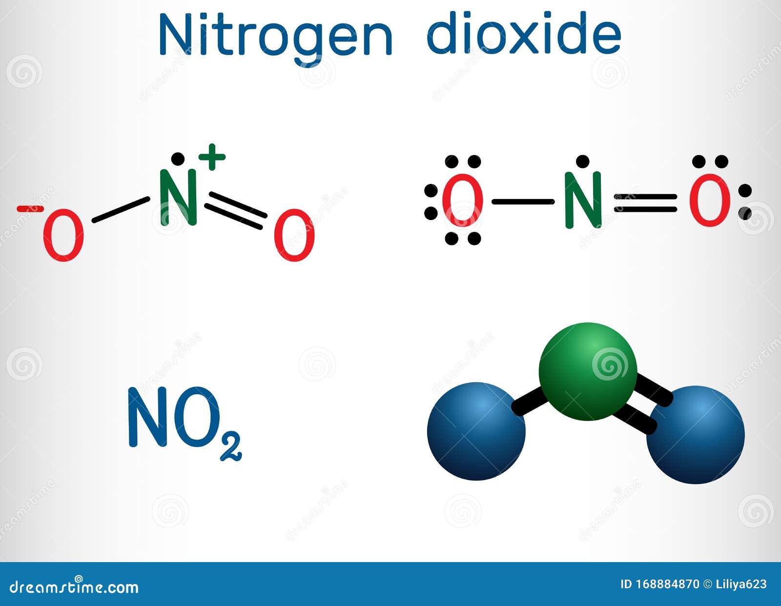 Nitrogen Dioxide, NO2 Molecule. Structural Chemical Formula and