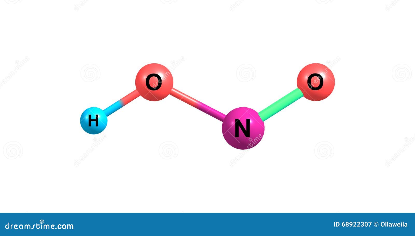 nitrous acid molecular structure  on white