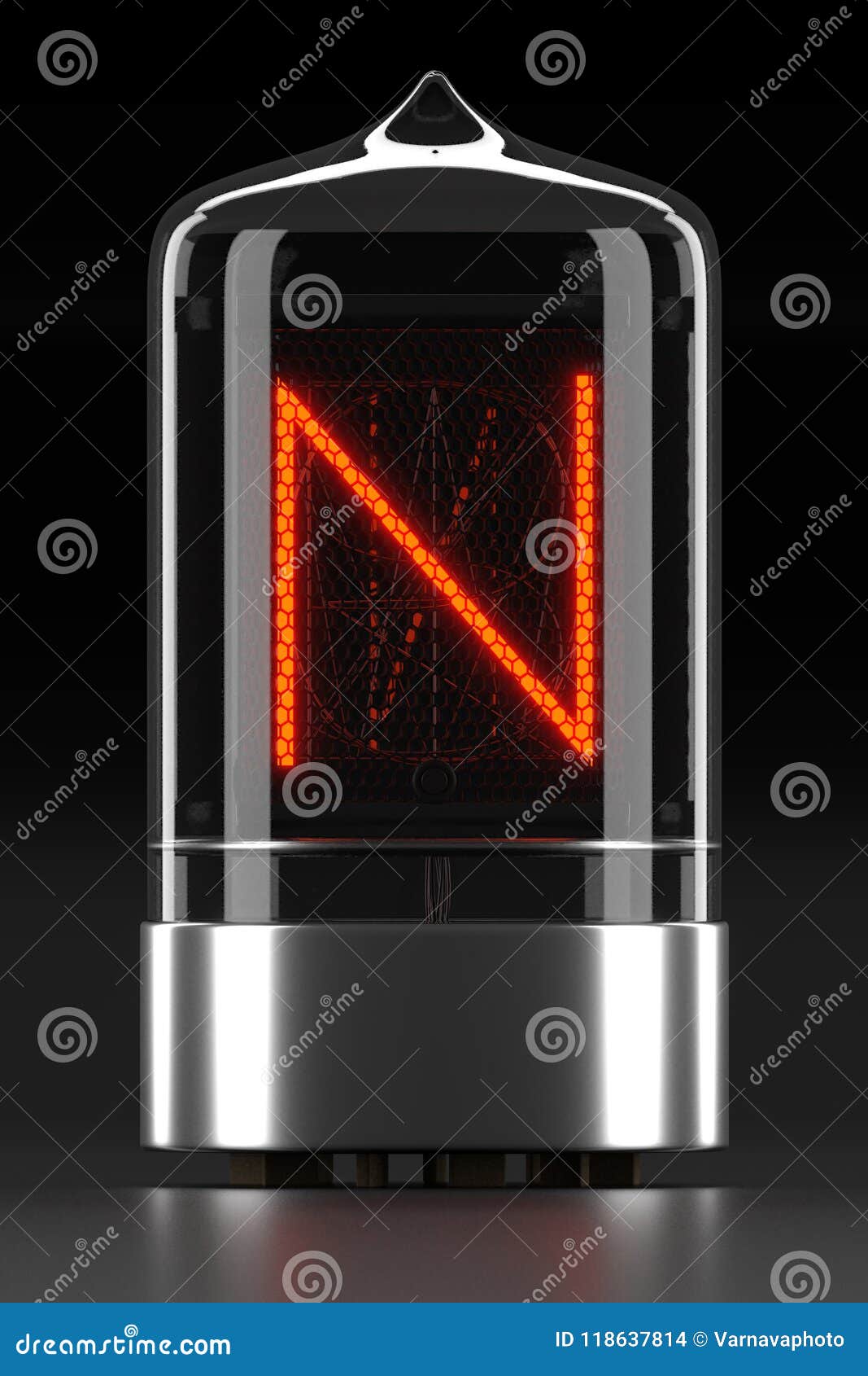nixie tube indicator, lamp gas-discharge indicator on dark background. letter `n` of retro. 3d rendering