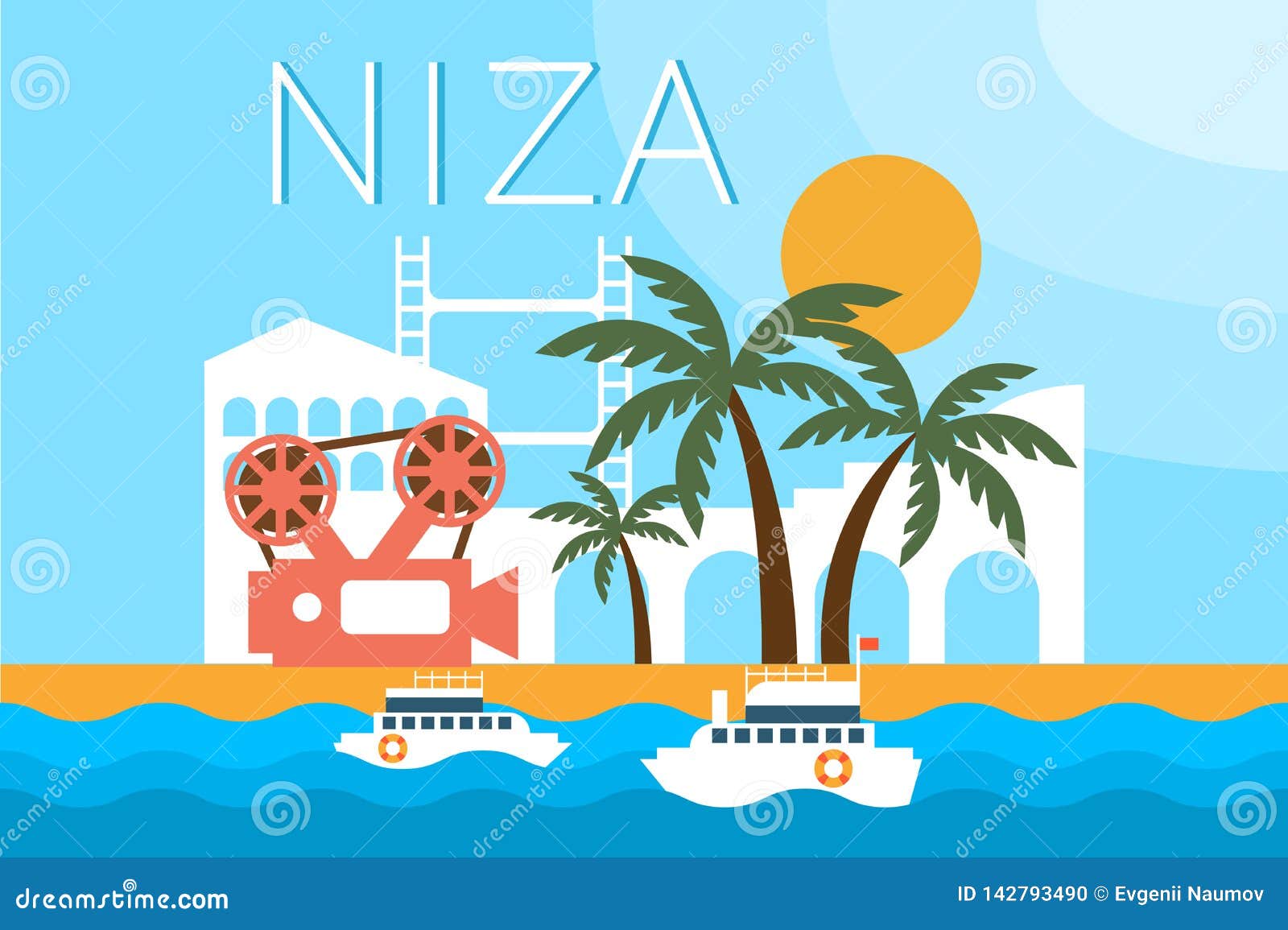 niza, travel landmarks, city architecture   in flat style