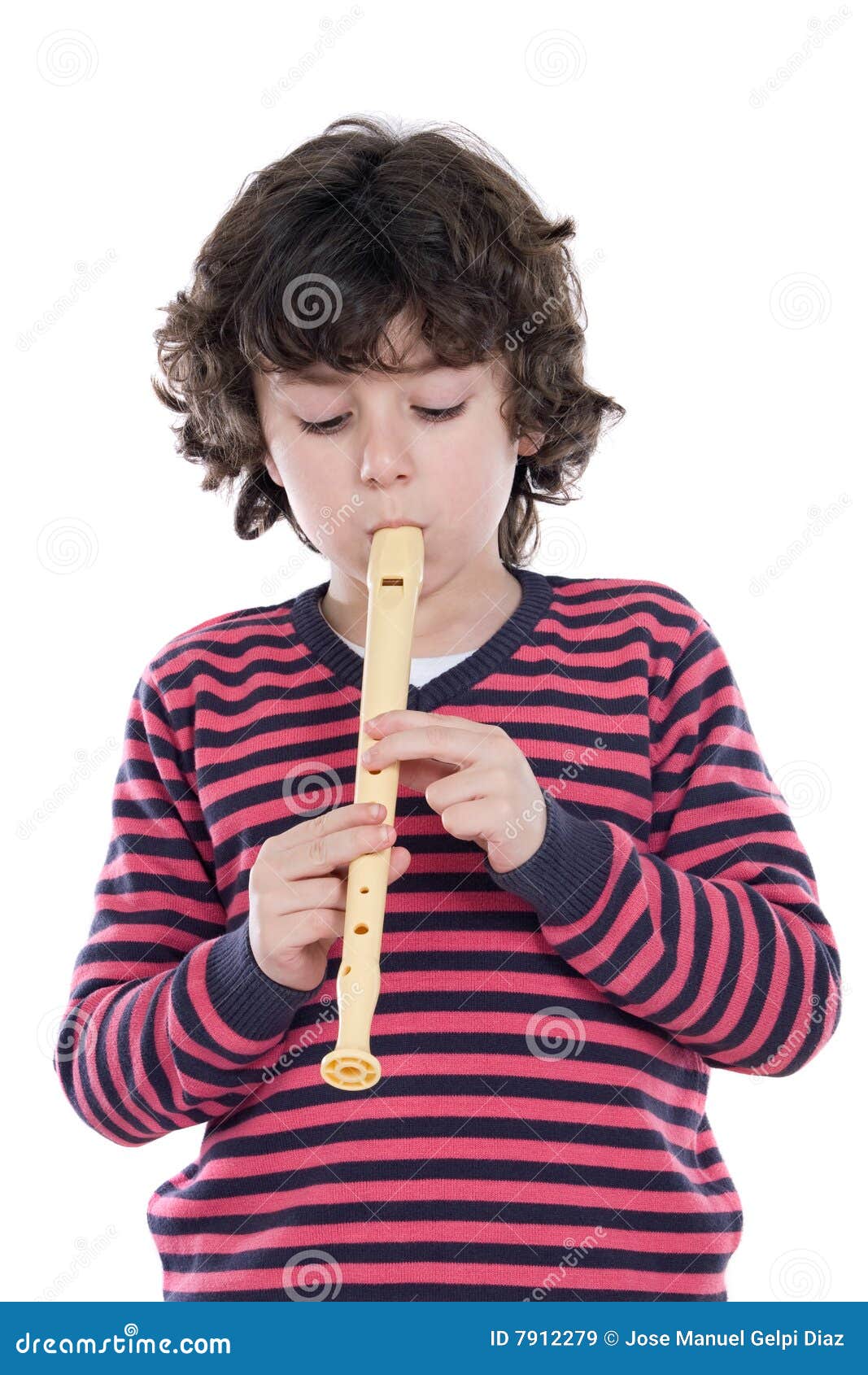 Niño Adorable Que Toca La Flauta Imagen de archivo Imagen de alegre