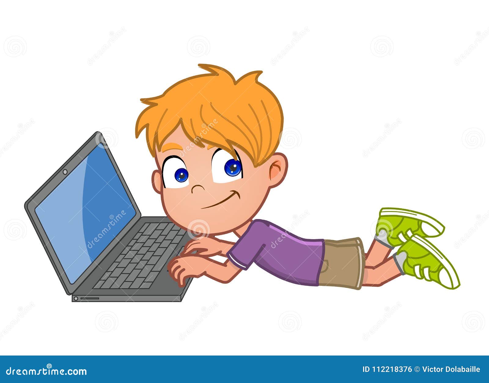 Niño Pequeño En La Computadora Portátil Stock De Ilustración