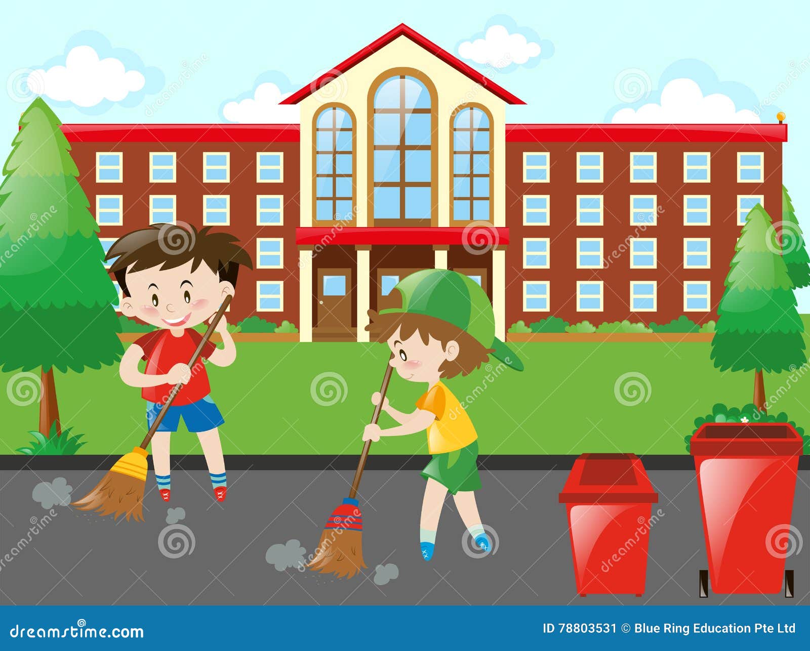 Niños que barren el camino ilustración del vector. Ilustración de