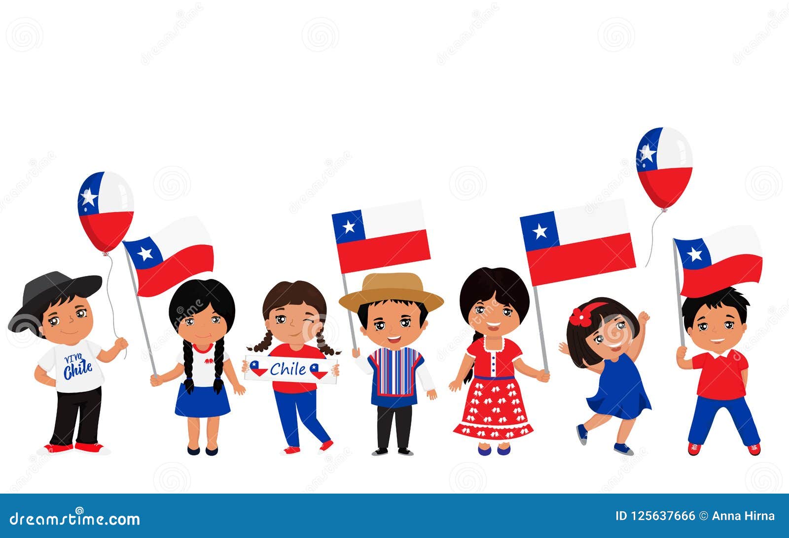 Niños Que Sostienen Las Banderas De Chile Ilustración Del Vector Modelo