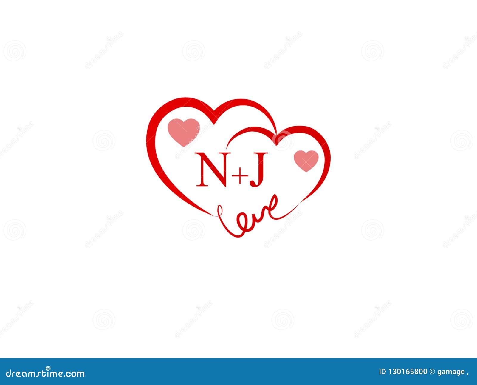 Nj Initial Heart Shape Red Colored Love Logo Stock Vector