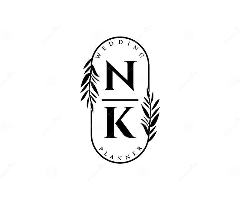 NK Initials Letter Wedding Monogram Logos Collection, Hand Drawn Modern ...