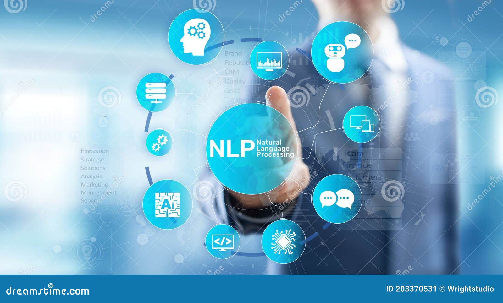 nlp natural language processing cognitive computing technology concept on virtual screen.