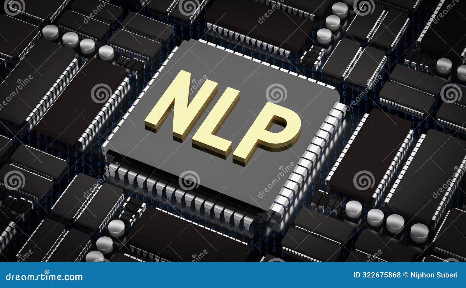 the nlp on pcb board for technology or sci concept 3d rendering