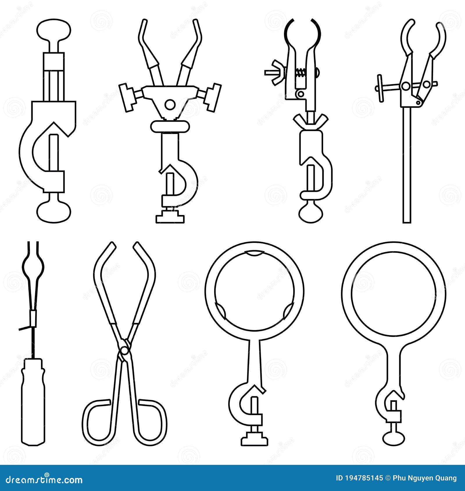 Laboratory Equipment. Clamp Holder. Thin Line Icons Stock Vector