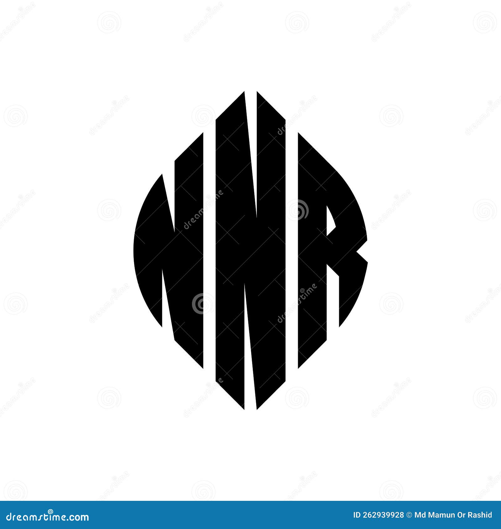 nnr circle letter logo  with circle and ellipse . nnr ellipse letters with typographic style. the three initials form a