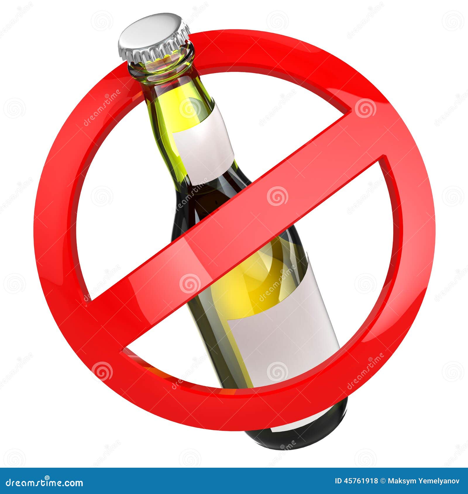 No Alcohol Sign. Bottle Of Beer On White Isolated Background. Stock