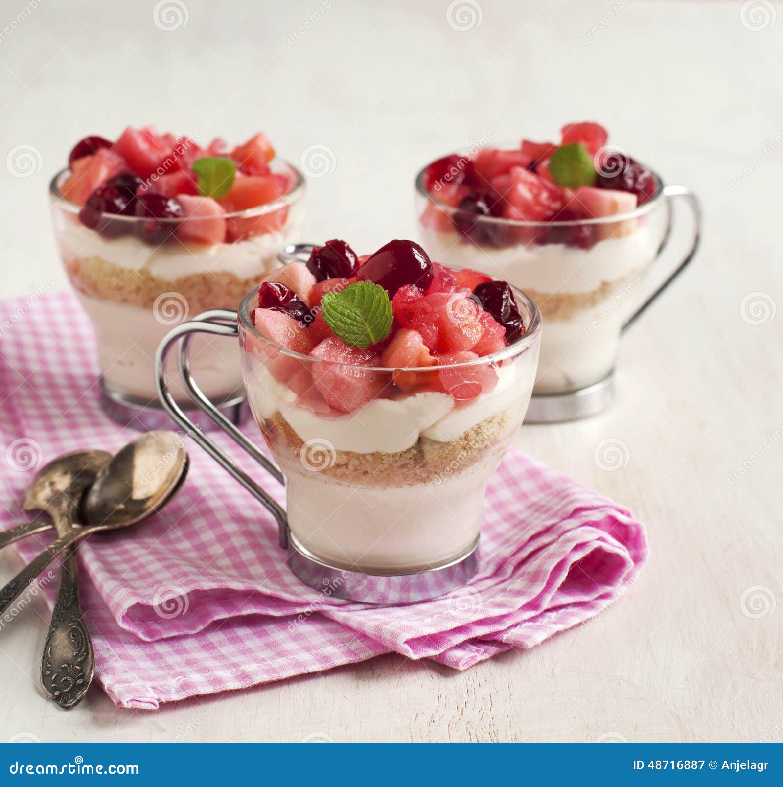Nobake Cheesecake with Apple and Cranberry Compote Stock Image Image