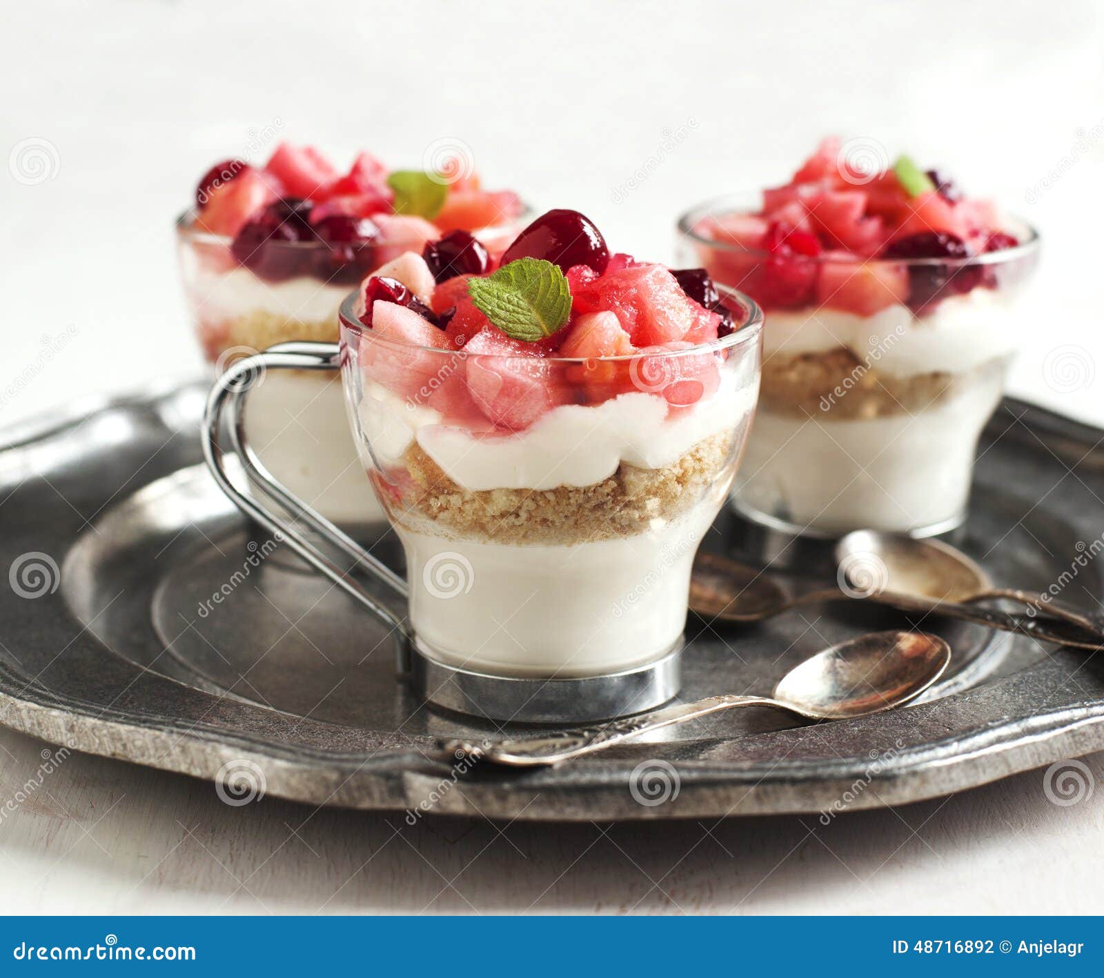 Nobake Cheesecake with Apple and Cranberry Compote Stock Photo Image