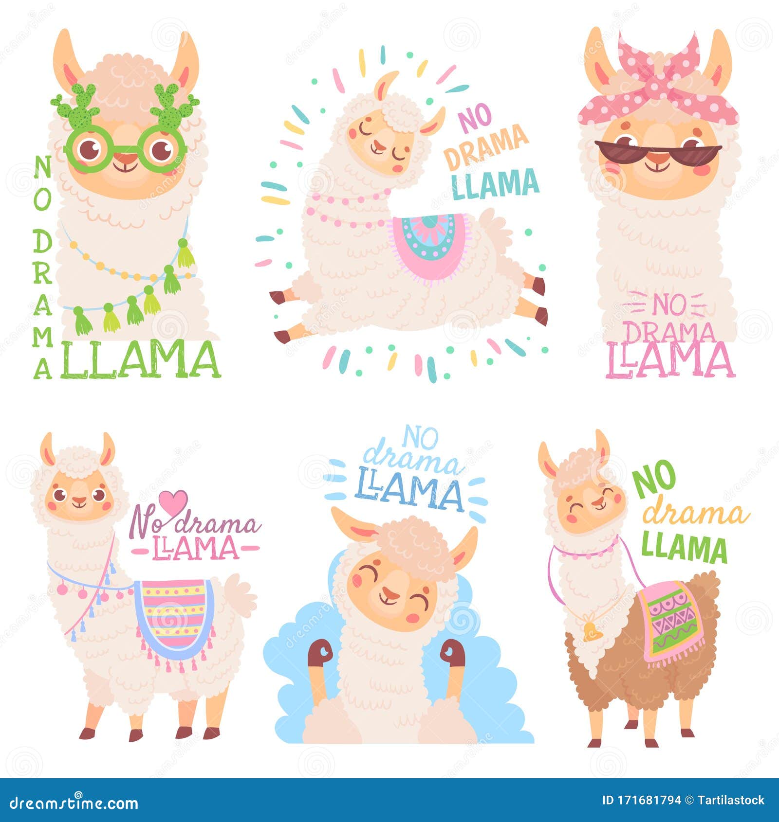 no drama llama. funny llamas or cute alpacas quote, happy mexican alpaca   set