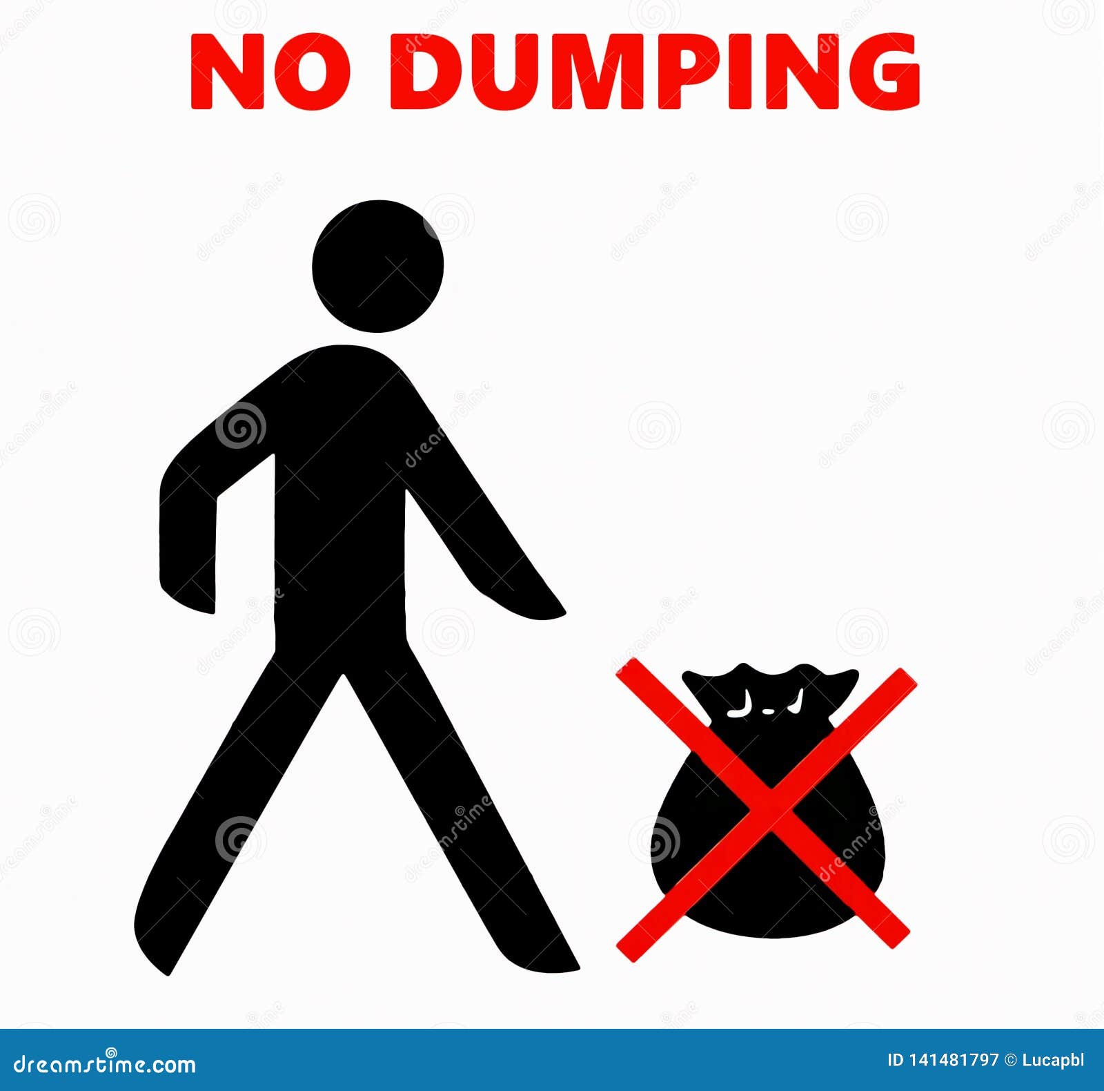 no dumping sign, with a person silhouette and a bag of garbage