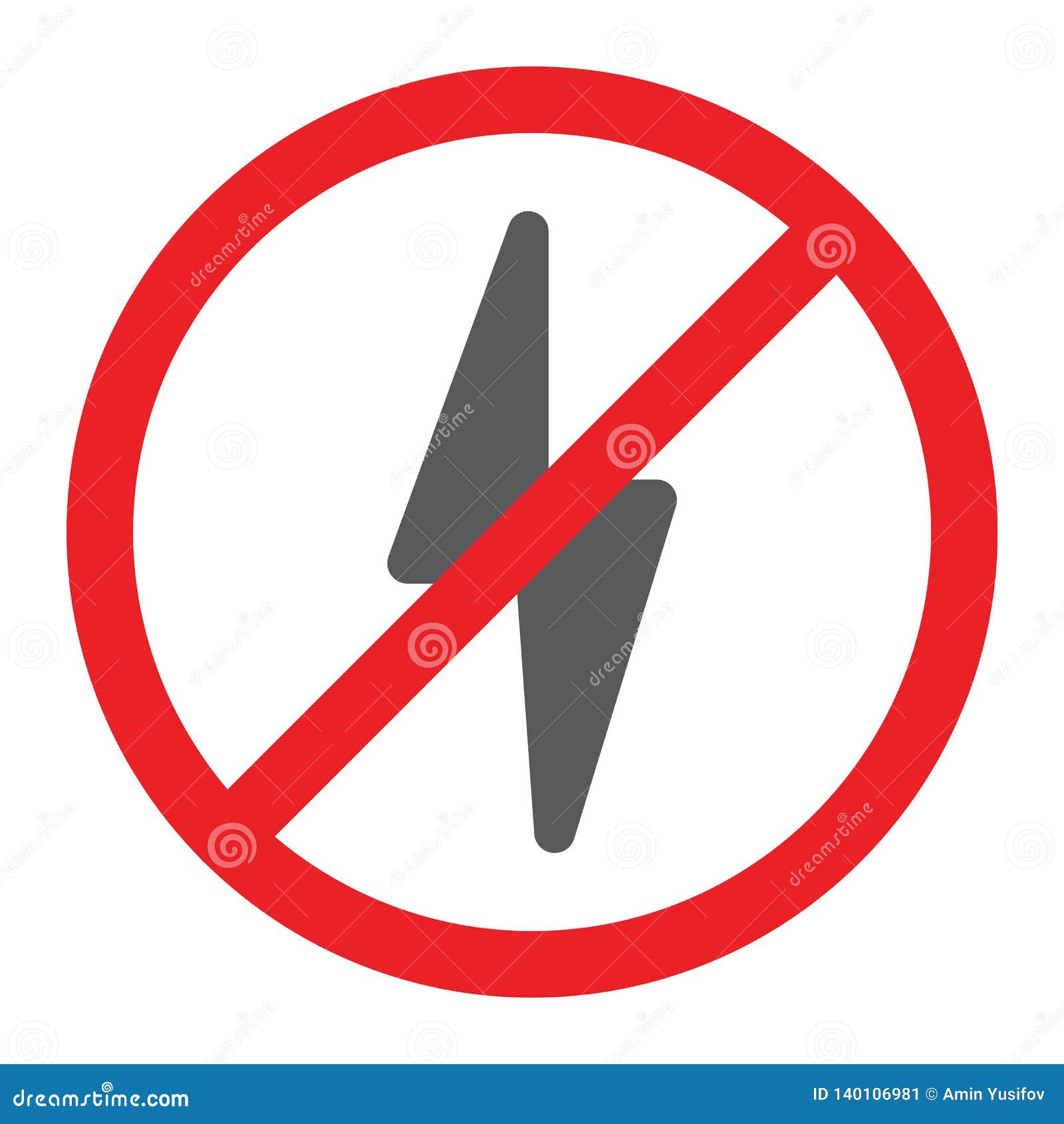 No Electricity Glyph Icon, Prohibited and Ban, No Lightning Sign