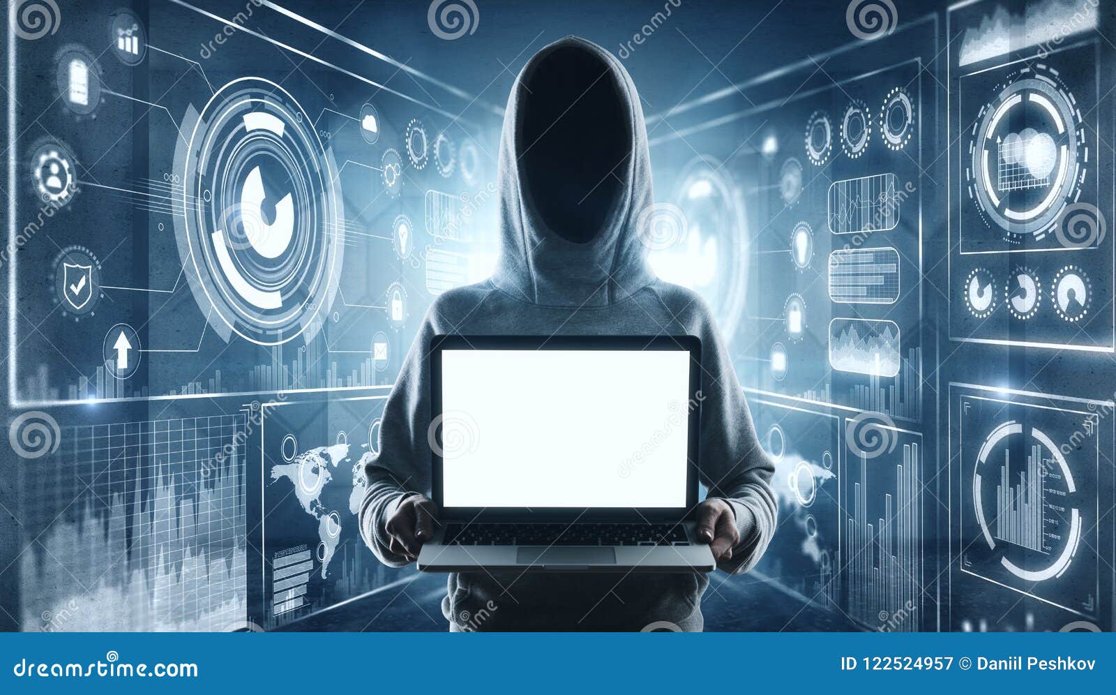 Download Hacker With Mockup Laptop At Digital Background Stock Illustration Illustration Of Background Cyber 122524957