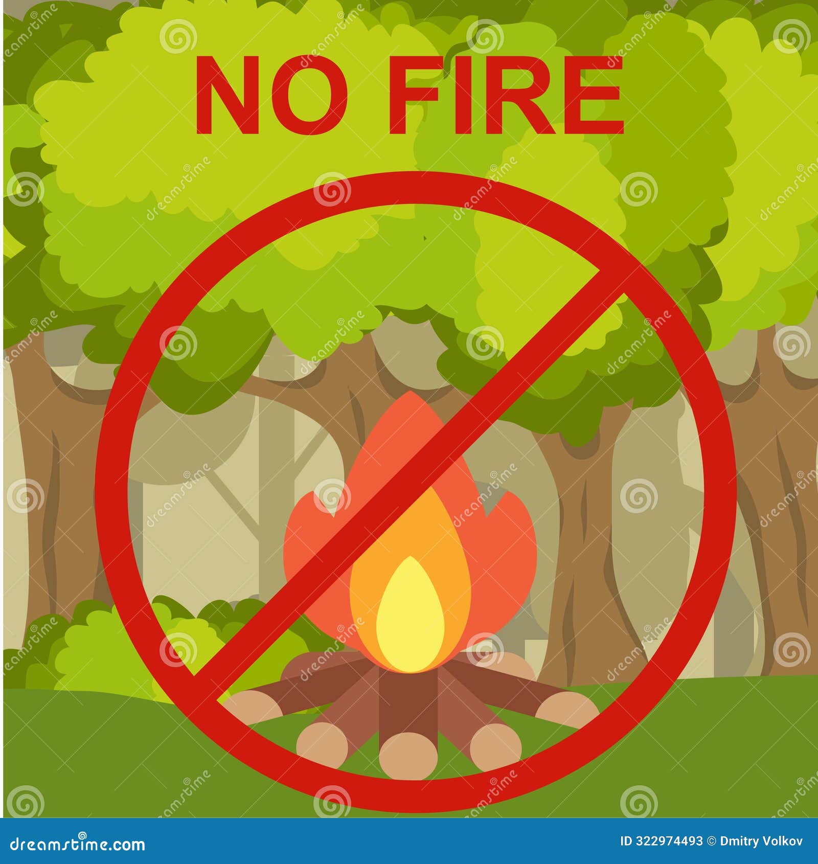 No Fire, No Fire, Lighting a Fire is Prohibited. Vector, Cartoon