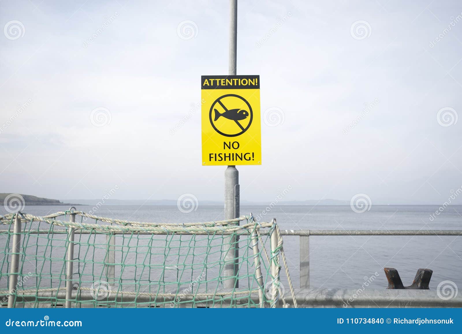 No Fishing Sign Post Attention on Pier by Sea Coastal Port Dock Stock Photo  - Image of danger, post: 110734840