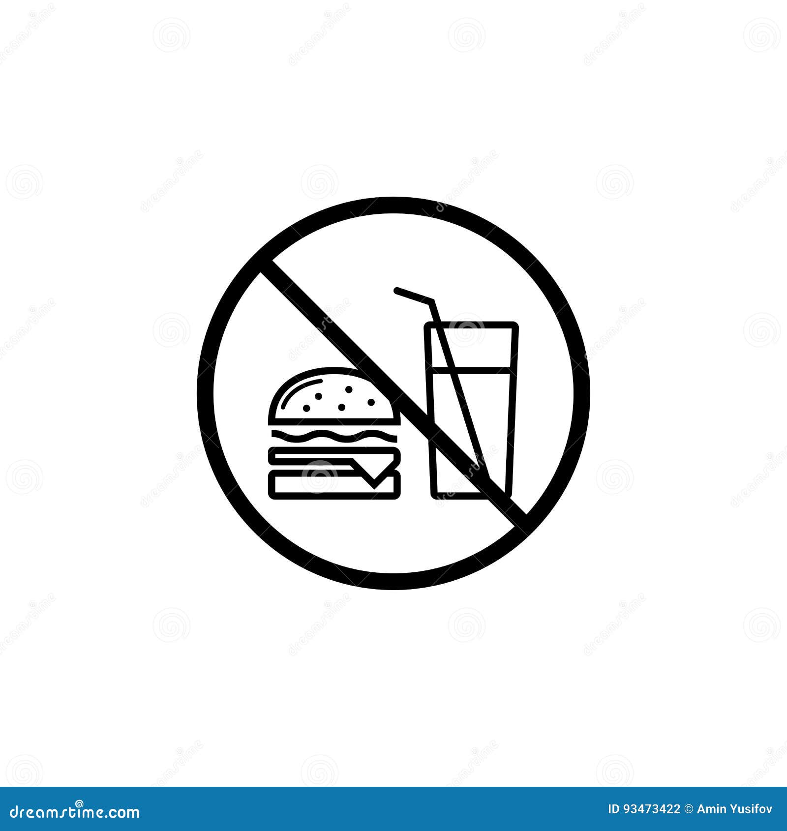 No Food Allowed Line Icon, Prohibition Sign Stock Vector Illustration of drink, fastfood 93473422