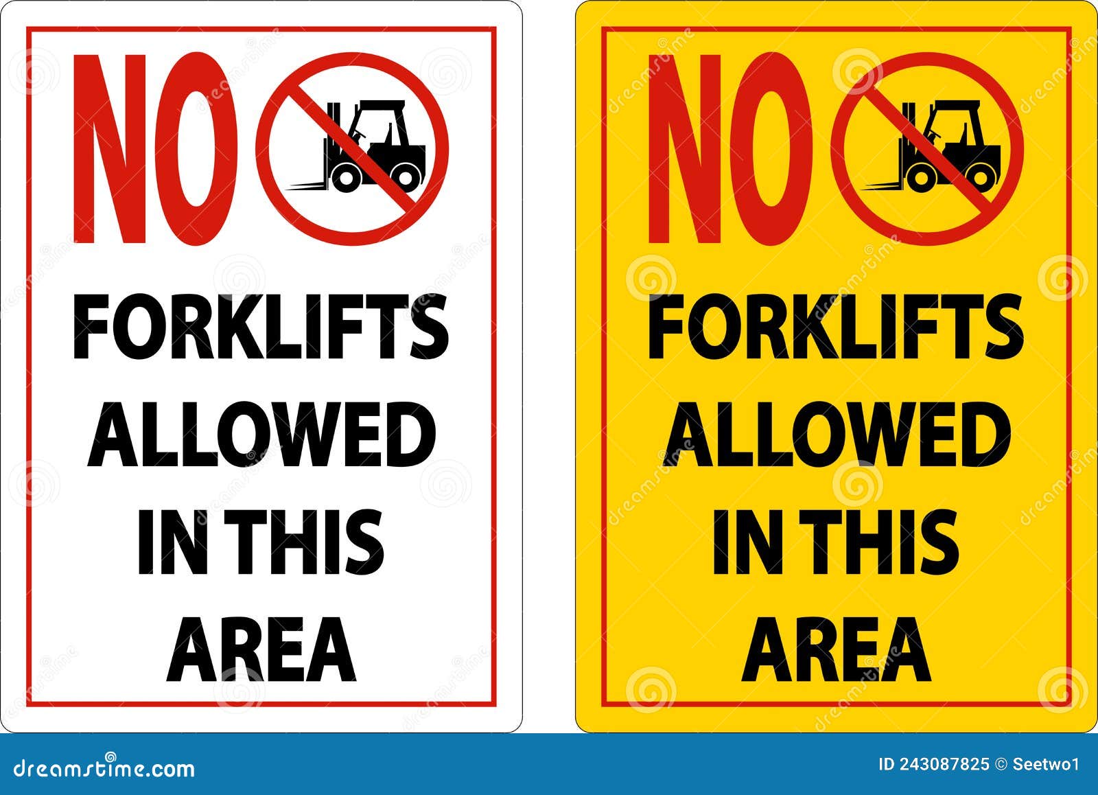 No Forklifts Allowed in this Area Sign on White Background Stock Vector