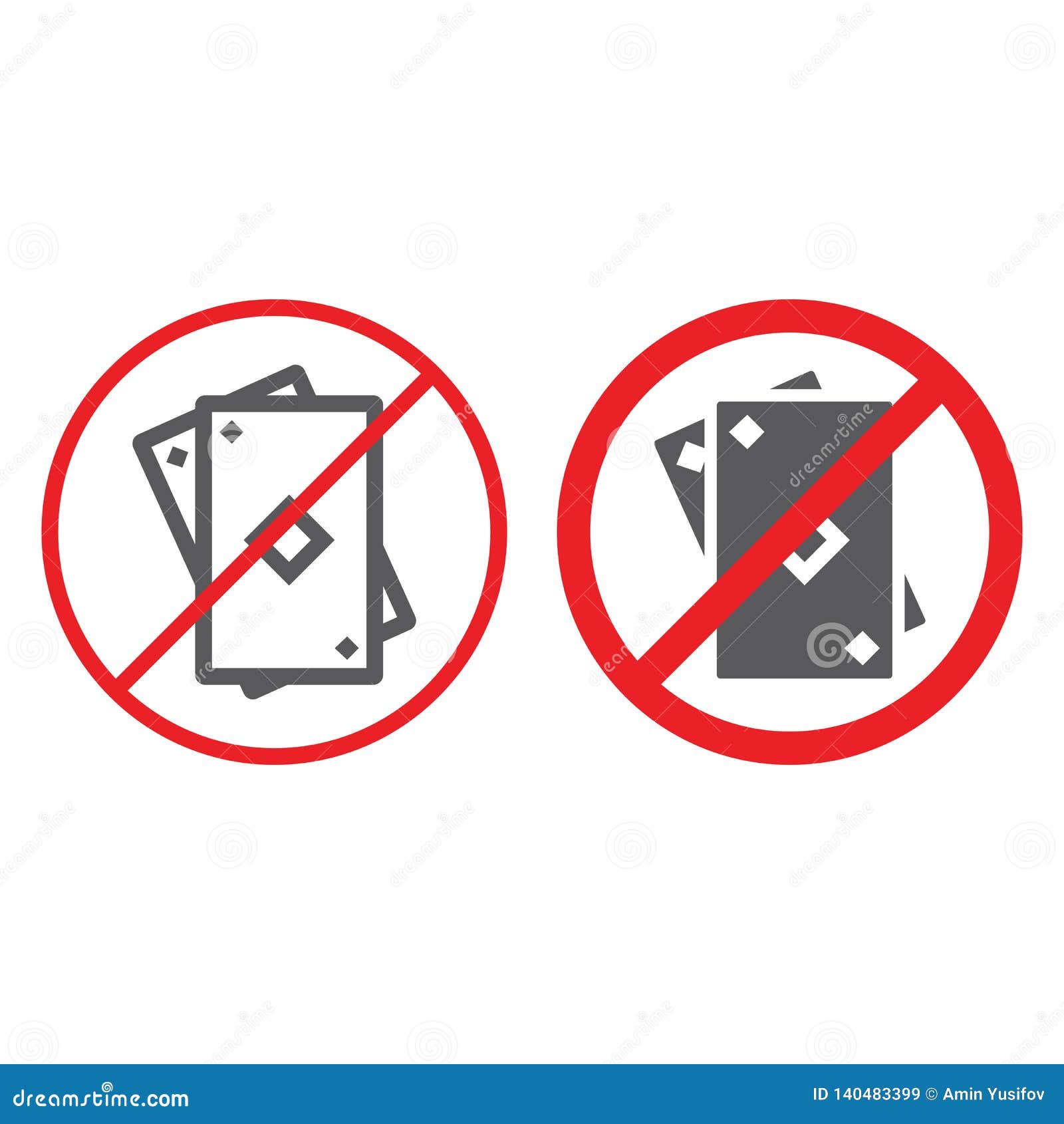 No Gambling Line and Glyph Icon, Prohibited and Forbidden, No Playing