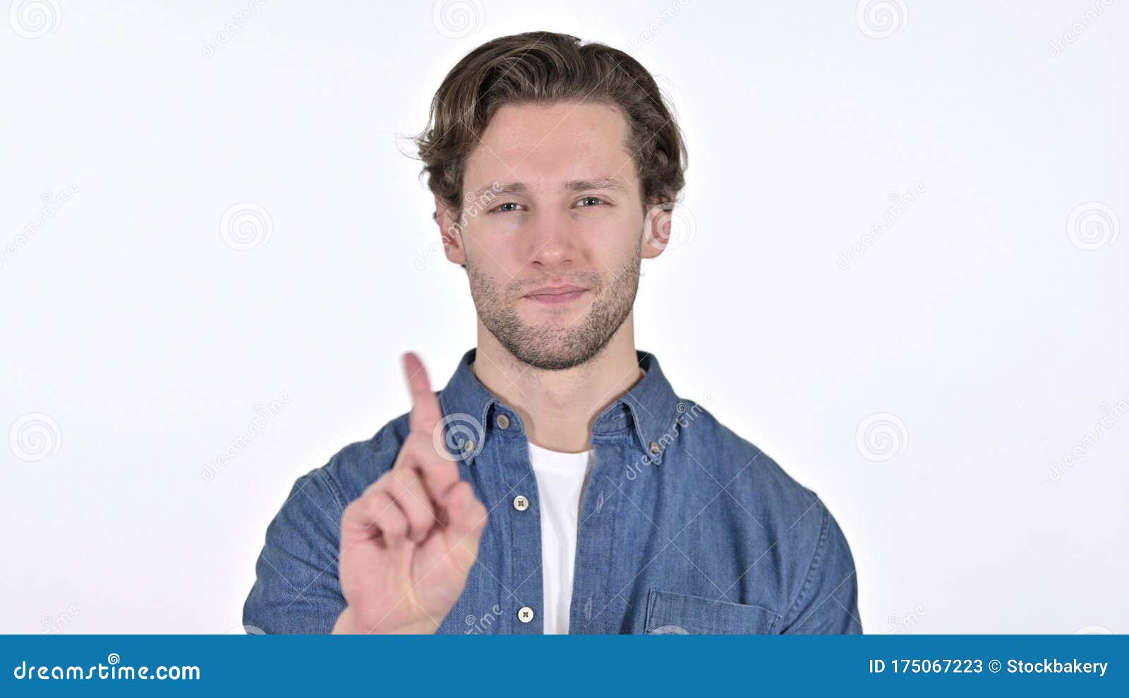 No Gesture by Young Man, Finger Sign on White Background Stock Image ...