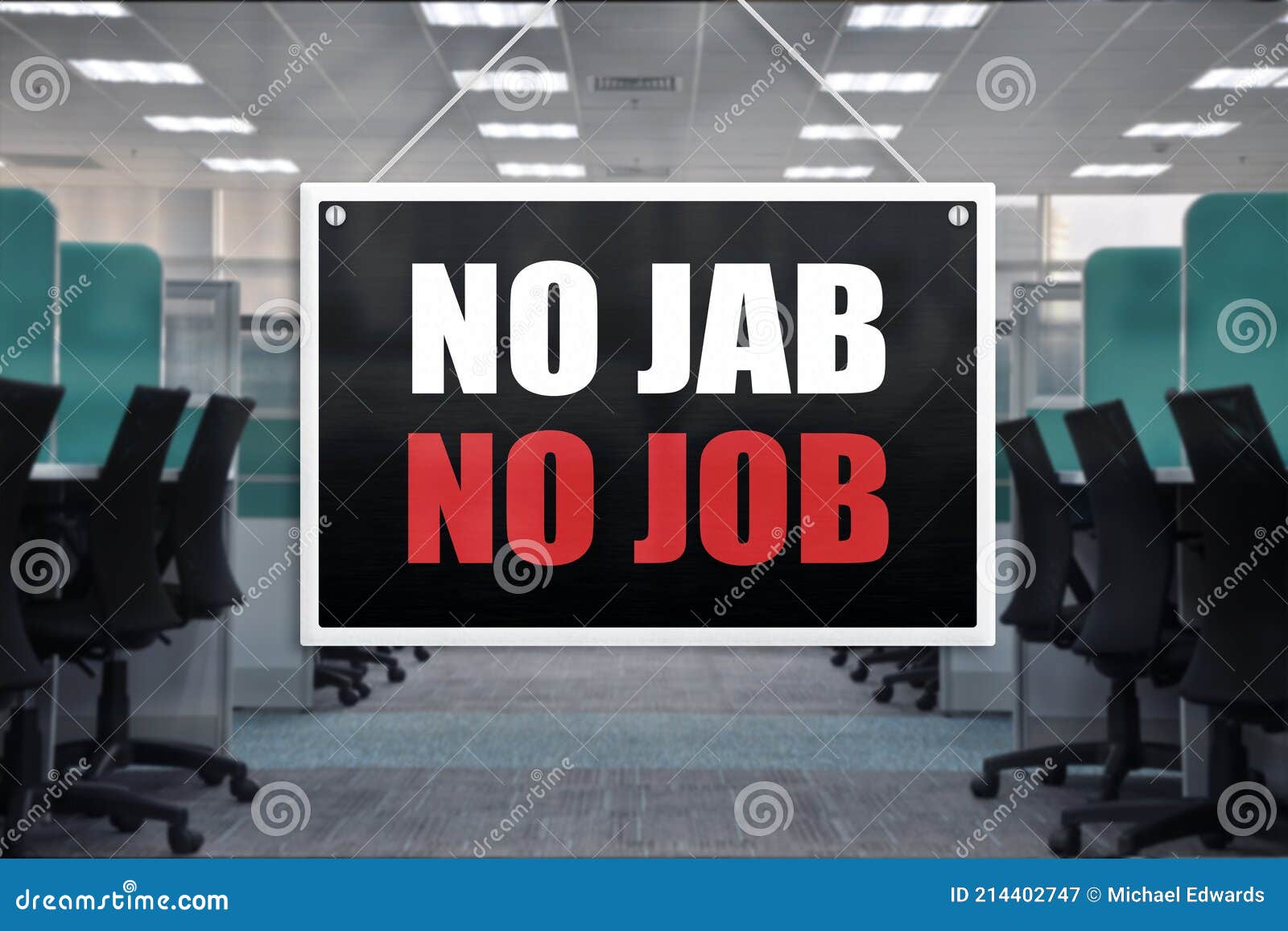 no jab no jab sign at an office place. vaccination requirement for employment at work