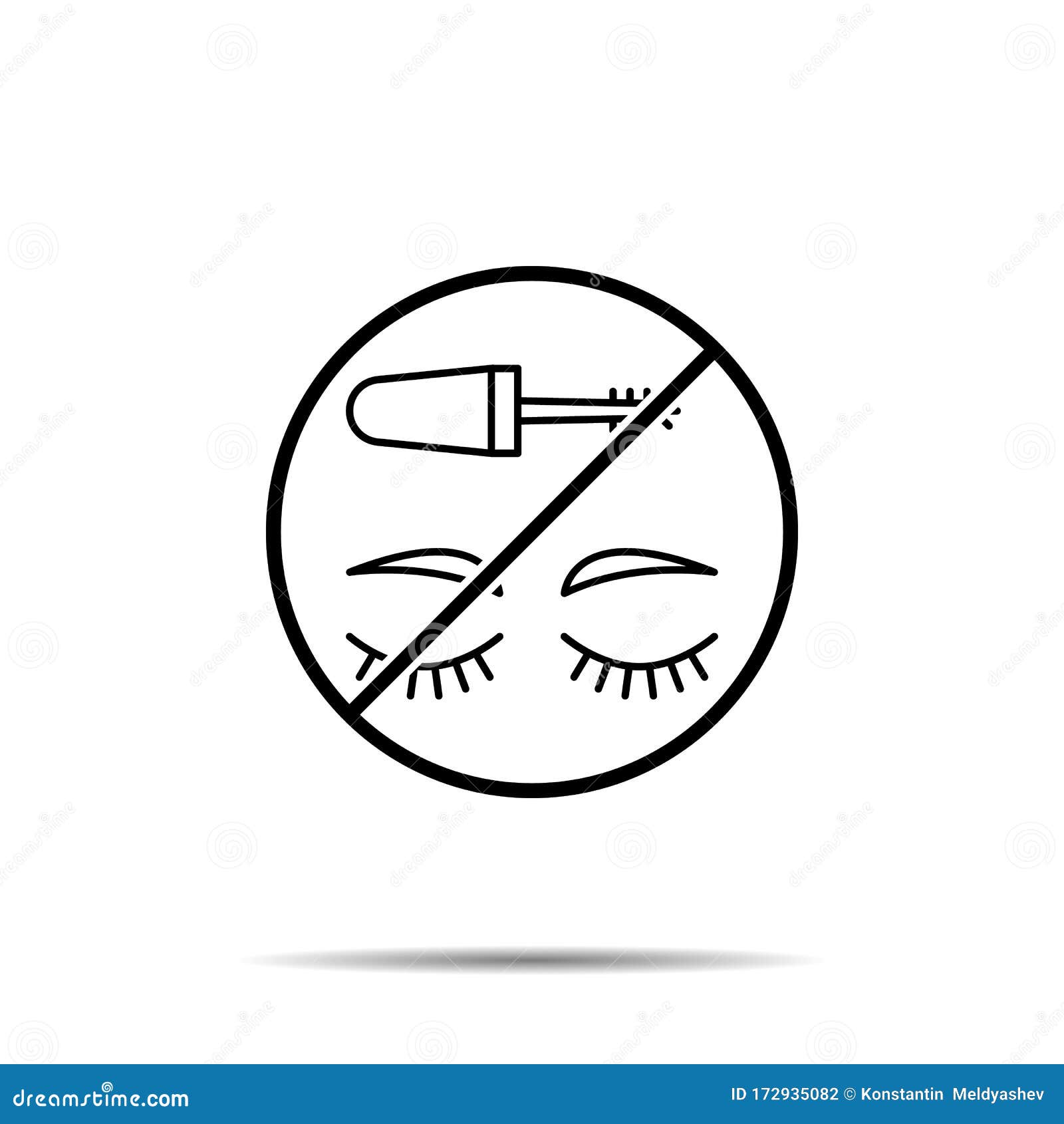 no mascara, eye icon. simple thin line, outline  of beauty ban, prohibition, forbiddance icons for ui and ux, website or