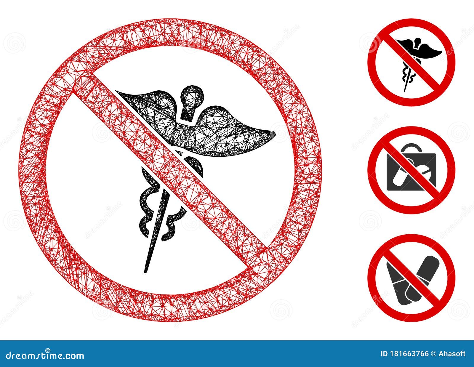 No Medical Caduceus Polygonal  Vector Mesh Illustration Stock