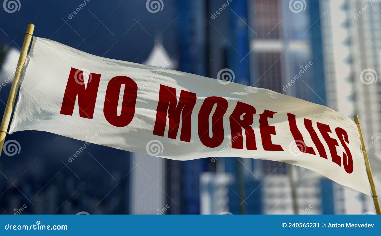 no more lies transparent banner on bokeh city bg - object 3d rendering