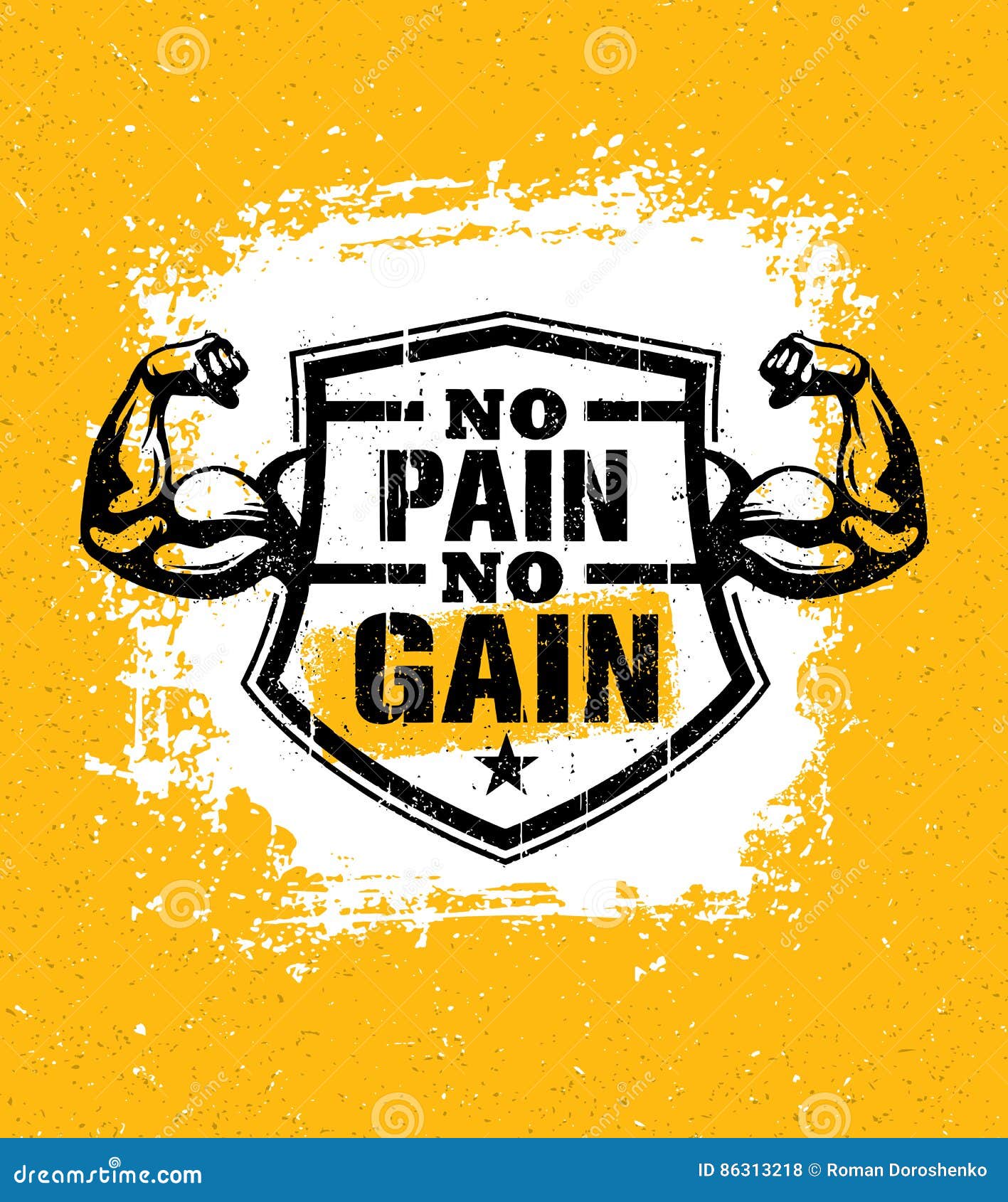 no pain no gain. gym workout motivation quote  concept. sport fitness inspiration sign. muscle arm