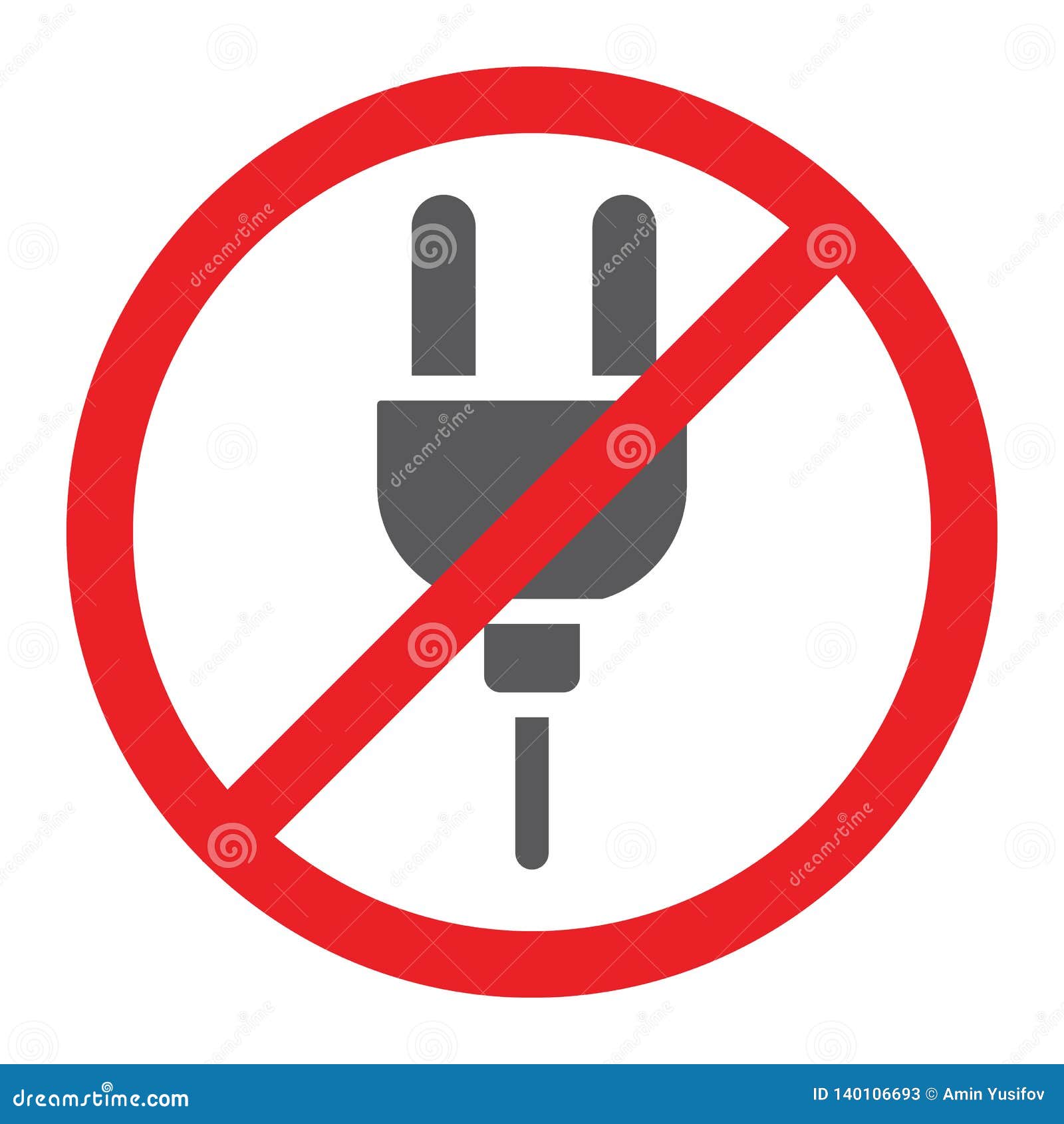No Plug Glyph Icon, Prohibited And Forbidden, Do Not Connect Sign