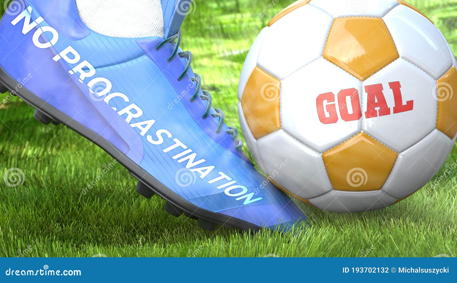 No Procrastination And A Life Goal Pictured As Word No Procrastination On A Football Shoe To Symbolize That It Can Impact A Goal Stock Illustration Illustration Of Generated Happy