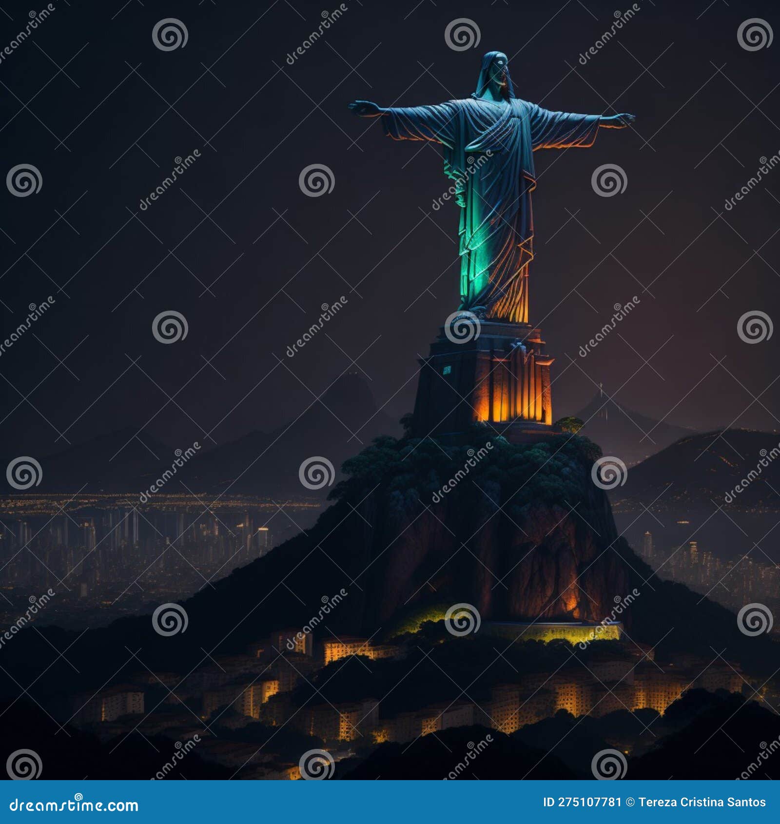 linda imagem cristo redentor noturno