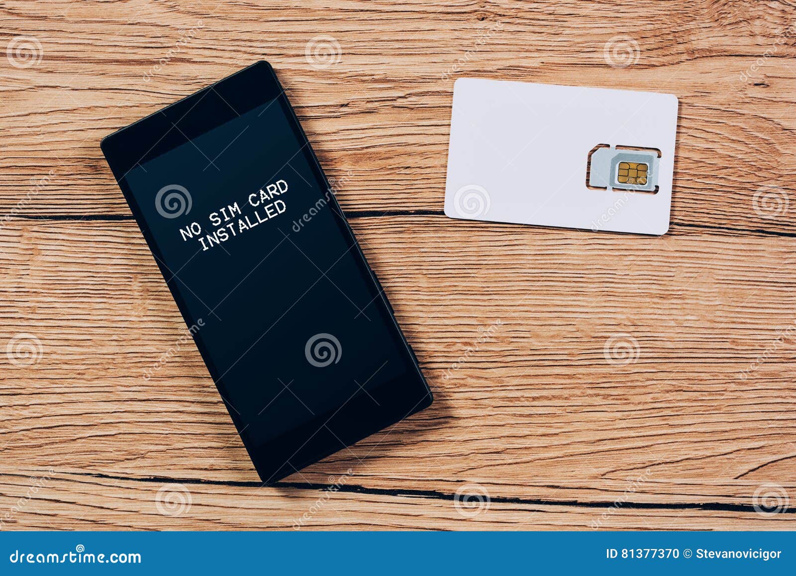 No SIM Card Installed Notification on Smartphone Screen Stock Photo