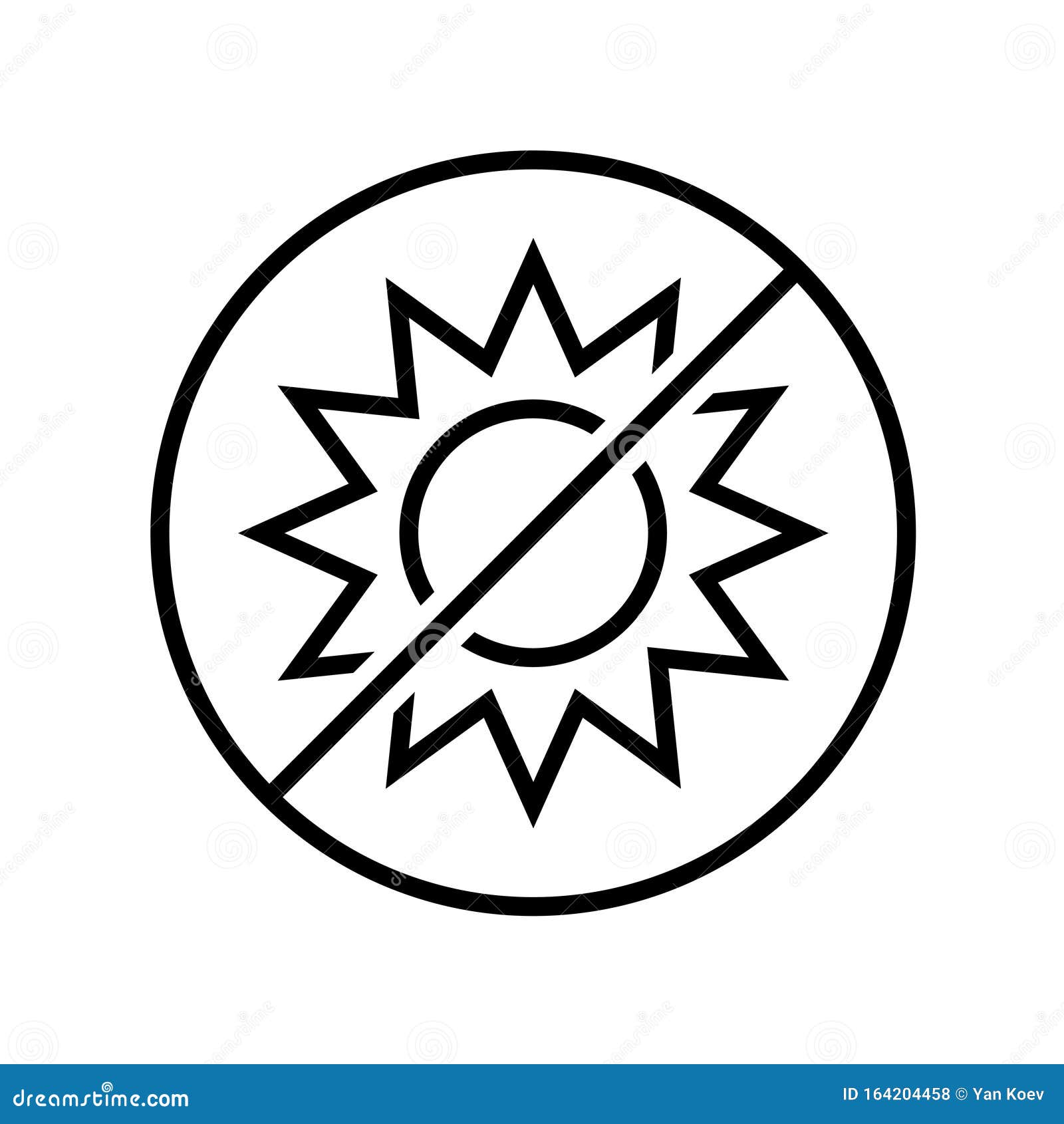 No Sun Icon. Line Style Symbol Of Sun Rays Prohibition. Do Not Expose