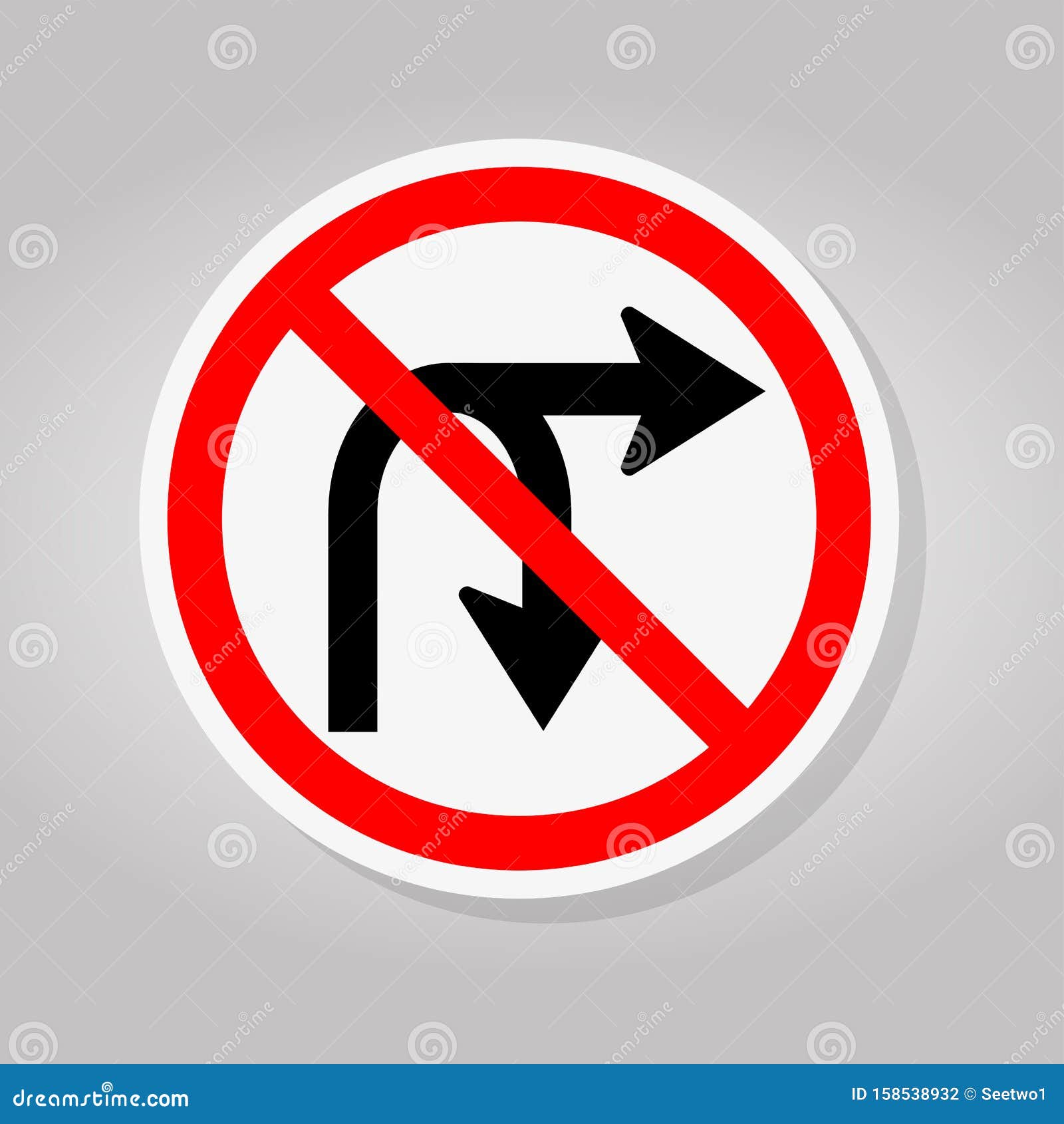 No Turn Right or U-Turn Right Traffic Road Sign Isolate on White ...