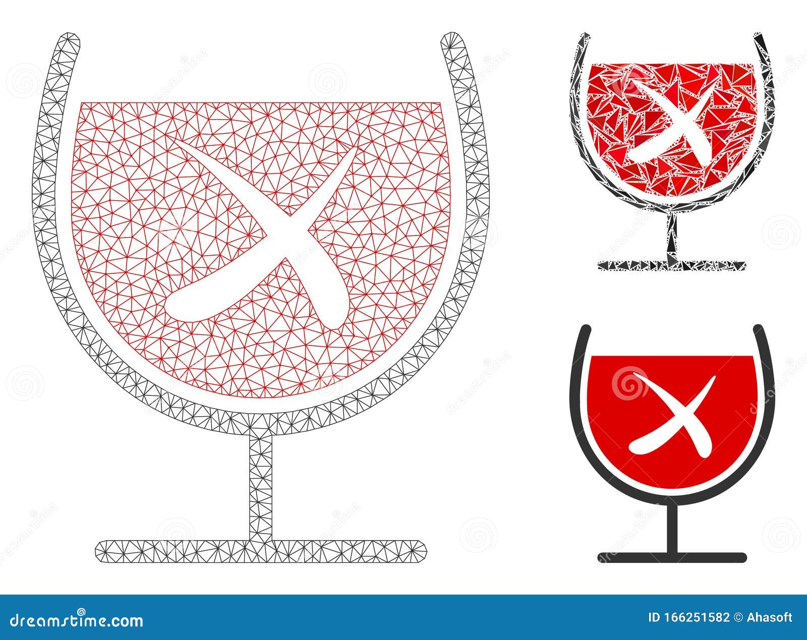 no wine drinking  mesh wire frame model and triangle mosaic icon