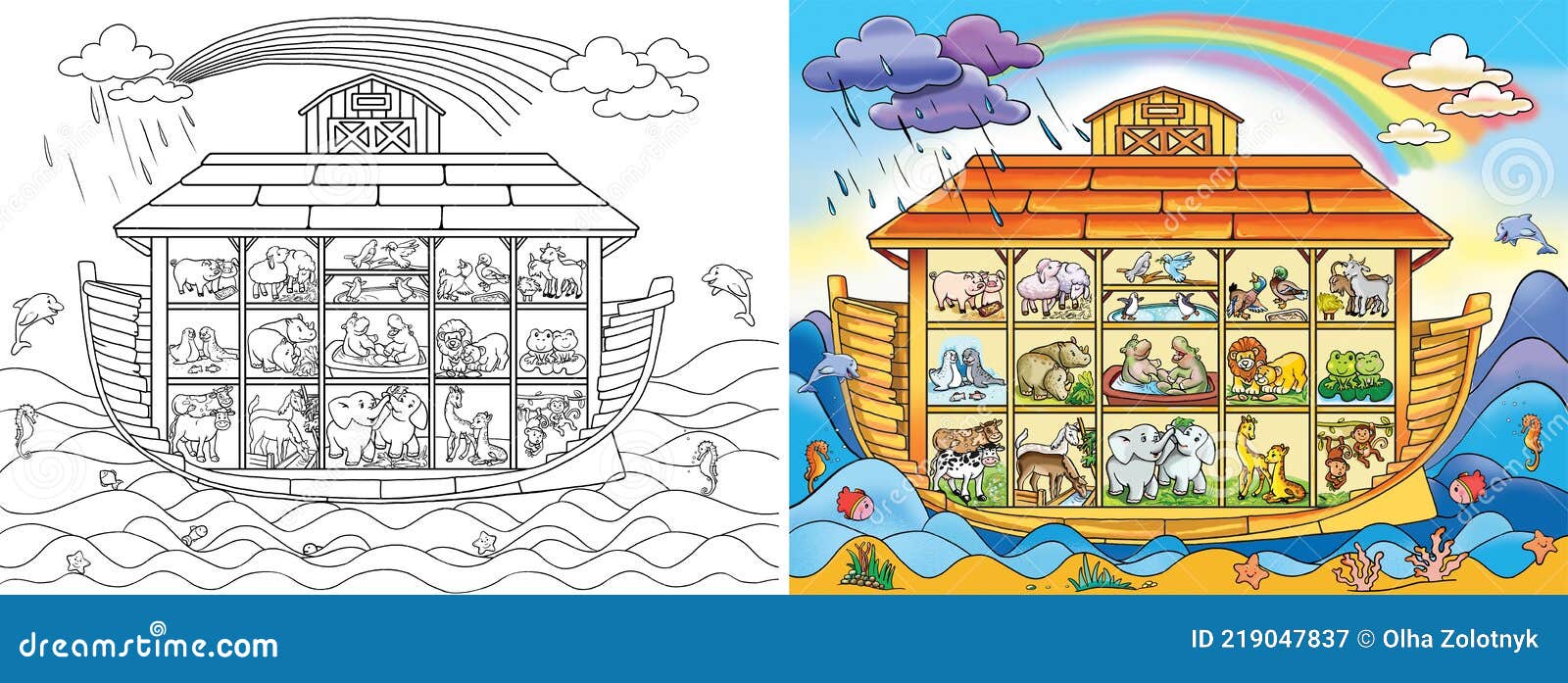 Noah Ark and Animals. Pairs of Beasts. Rescue from Flood. Big ...