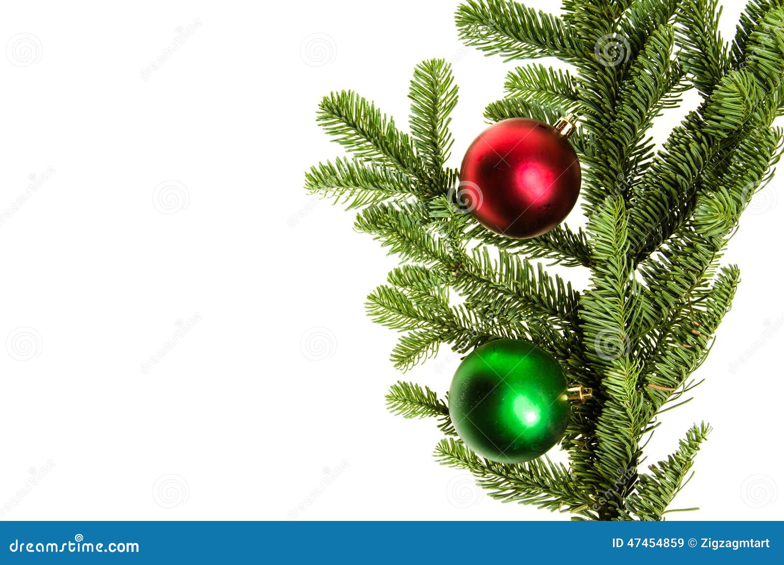 Noble fir bough with red and green ornaments