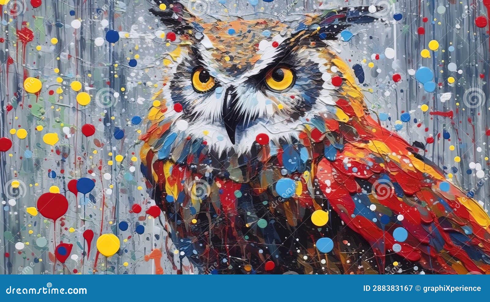 Nocturnal Rainbow Owl stock illustration. Illustration of canvas
