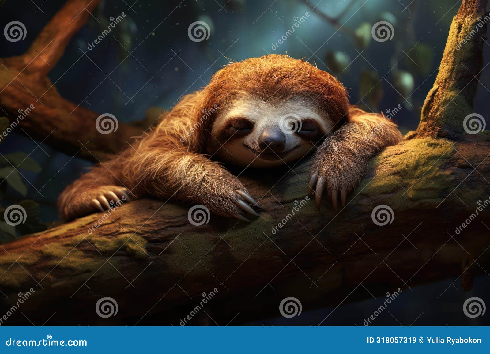 nocturnal sleeping sloth on branch. generate ai