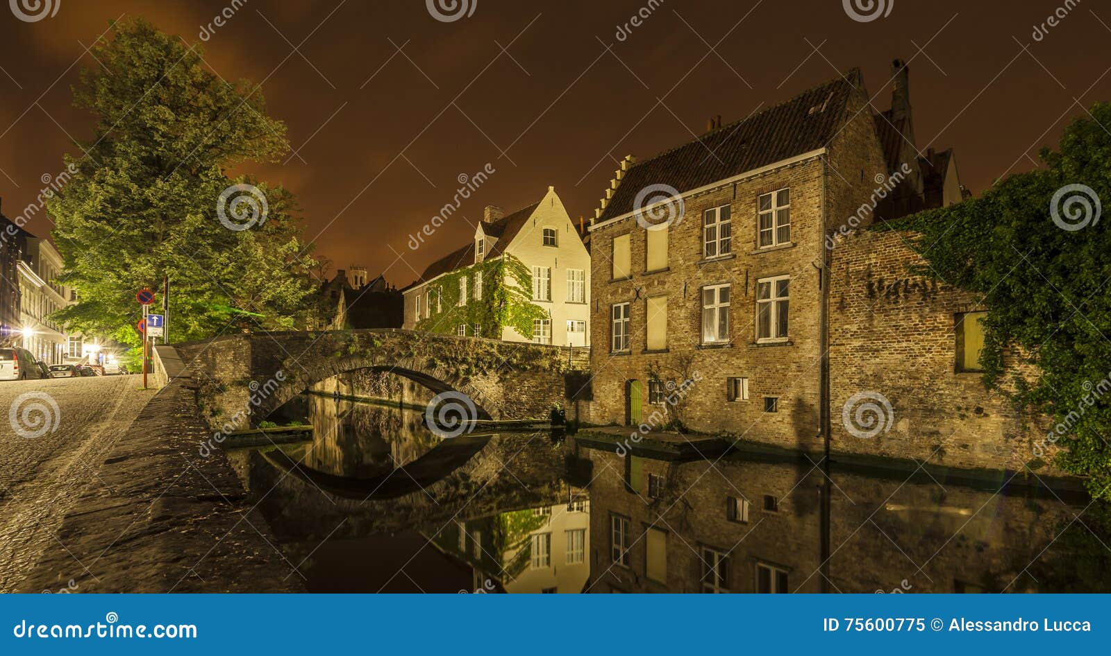 nocturnal view of a canal in bruges